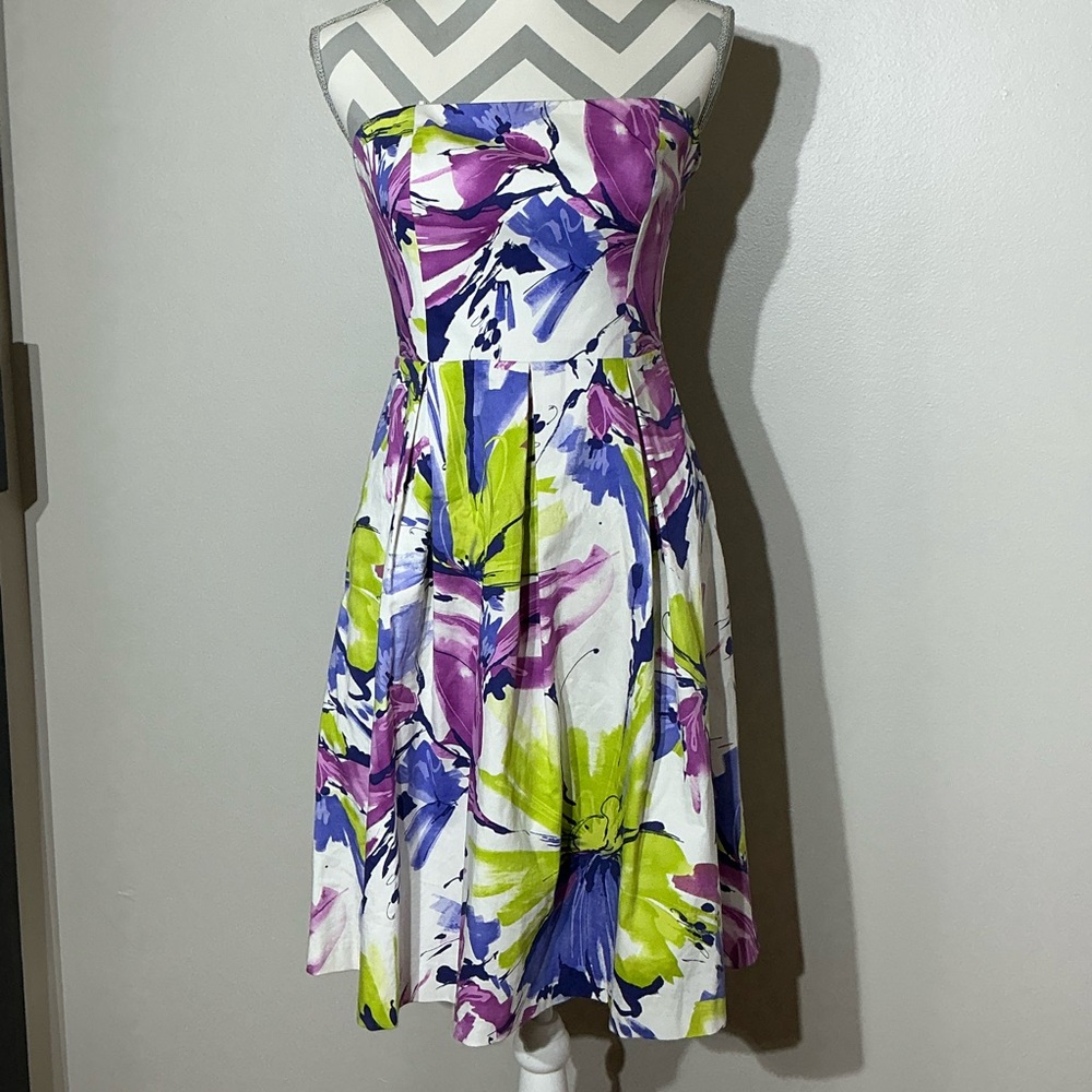 Madison Size 6 Strapless Dress Purple and Green Floral